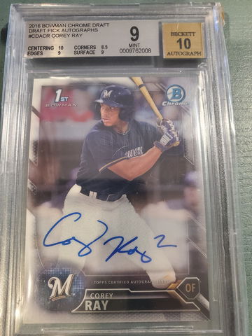 COREY RAY 2016 BOWMAN CHRIME DRAFT PICK AUTO BGS 9/10