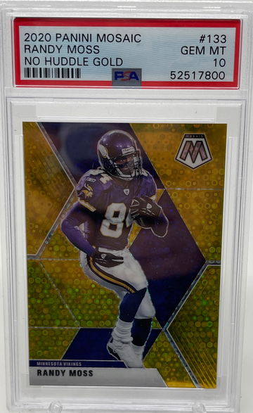 2020 Panini Mosaic Randy Moss No Huddle Gold /10 PSA 10 POP 1 SSP
