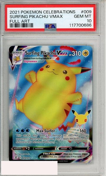 2021 POKEMON CELEBRATIONS SURFING PIKACHU VMAX #009 FULL ART PSA 10