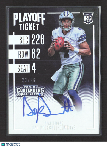 2016 Panini Contenders Football Dak Prescott #307 Playoff Ticket RC /