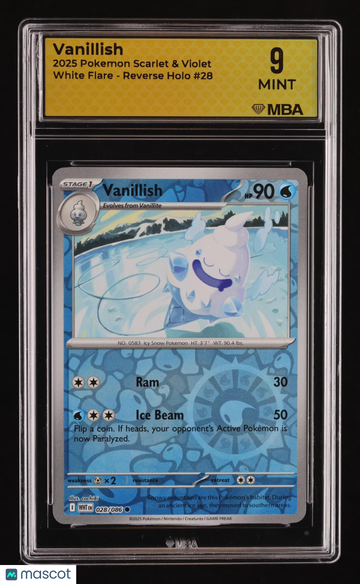 2025 Pokemon Scarlet & Violet White Flare Vanillish Reverse Holo MBA 9 #28