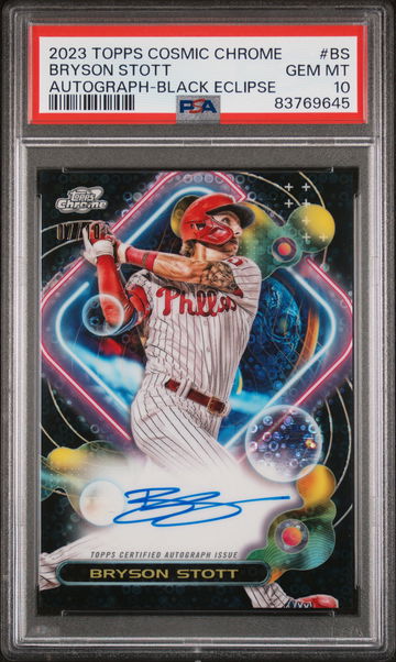 2023 Topps Cosmic Chrome Autograph Black Eclipse Refractor Bryson Stott #CCABS /10 PSA 10