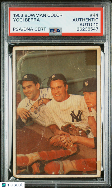 1953 Bowman Color Mantle Bauer Berra #44 PSA A Auto 10
