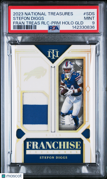 2023 Panini National Treasures Franchise Treasures Relics Stefon Diggs #SDS RLC PRM Holo GLD /10 PSA 9