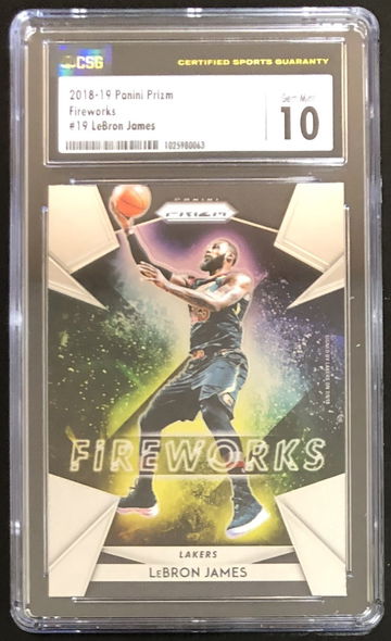2018-19 Panini Prizm Fireworks Insert #19 LeBron James Graded CSG Gem Mint 10