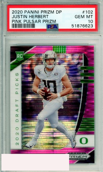 2020 PANINI PRIZM DP JUSTIN HERBERT #102 PINK PULSAR PRIZM ROOKIE PSA 10 GEM MT