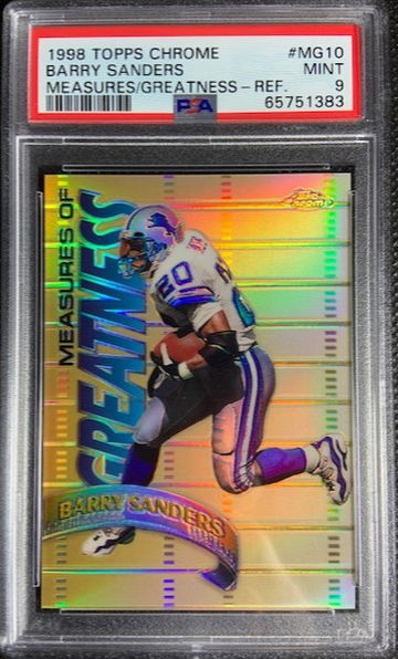 1998 Topps Chrome Measures of Greatness Refractor #MG10 BARRY SANDERS PSA 9 MINT