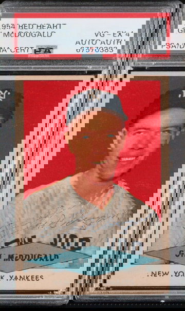 1954 Red Heart #20 Gil McDougald PSA/DNA 4 AUTO HIGHEST GRADED! POP 1