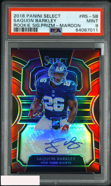 2018 SELECT ROOKIE SIGNATURE PRIZM SAQUON BARKLEY #RSSB MAROON 10 OF 20 RC PSA 9