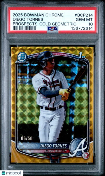 2025 Bowman Chrome Prospects Diego Tornes #BCP214 Gold Geometric /50 PSA 10