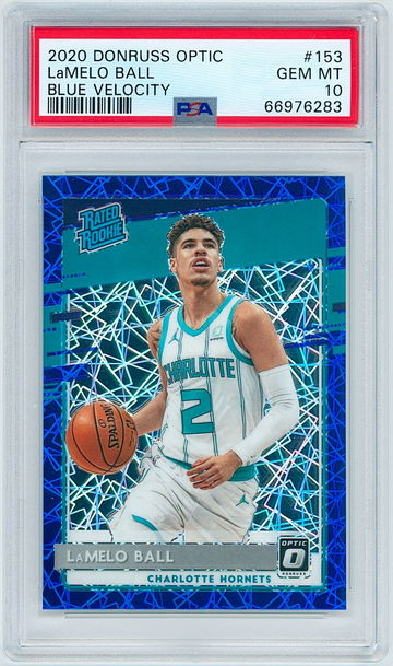 2020 Donruss Optic #153 LaMelo Ball - Rated Rookie Blue Velocity Prizm | PSA 10
