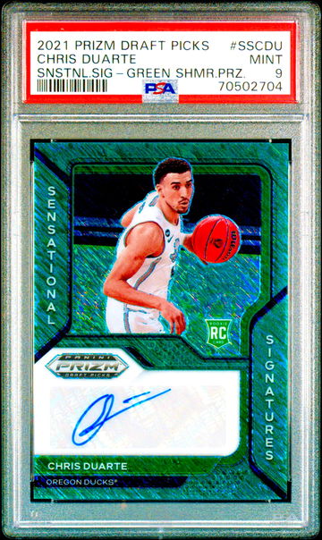 CHRIS DUARTE 2021 Prizm Draft Picks RC Green Shimmer Prizm Autograph 2/5 PSA 9 MINT SP