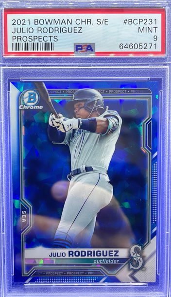 Julio Rodriguez 2021 Bowman Chrome S/E SAPPHIRE REFRACTOR Prospects PSA 9 Mint