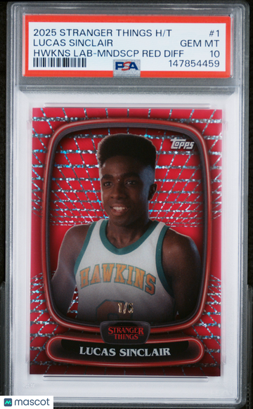 2025 Topps Stranger Things High Tek Lucas Sinclair #1 Hwkns Lab Mndscp Red Diff PSA 10