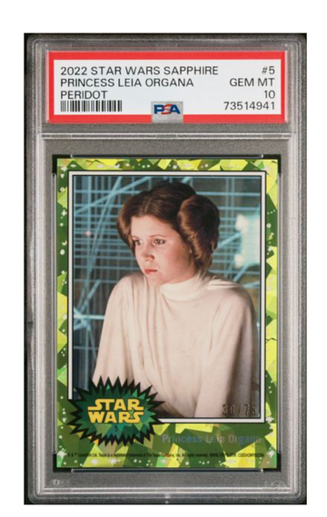 2022 Topps Chrome Star Wars Sapphire Leia Organa Peridot Refractor /75 PSA 10