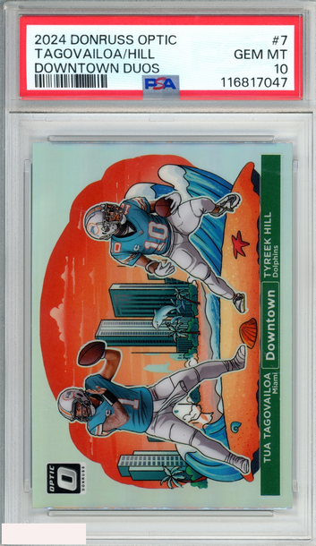 2024 PANINI DONRUSS OPTIC DOWNTOWN DUOS TUA TAGOVAILOA TYREEK HILL #7 PSA 10