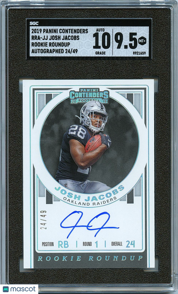2019 Panini Contenders Josh Jacobs #RRA-JJ Rookie Roundup Autograph 49 SGC 9.5 Auto 10