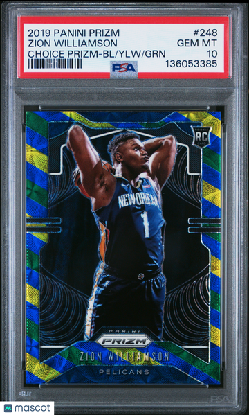 2019 Panini Prizm Zion Williamson #248 Choice BL Ylw GRN Rookie RC PSA 10
