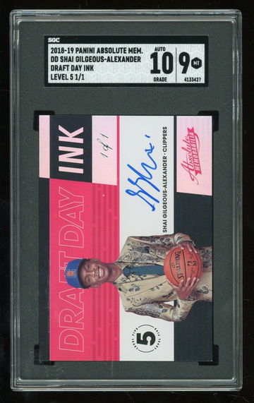 Shai Gilgeous-Alexander 2018 Absolute Memorabilia Draft Day Ink Level 5 Auto 1 of 1 RC SGC 9 Auto 10