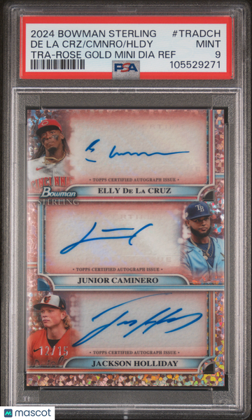 2024 Bowman Sterling Triple Refractor Autographs Hldy Cmnro De La CRZ #TRADCH Tra Rose Gold Mini Dia /15 PSA 9