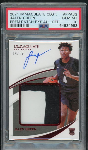 2021 Immaculate Collegiate Jalen Green Premium Patch Rookie Auto Red RPA /15 PSA 10 