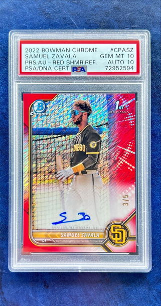 2022 Bowman Chrome SAMUEL ZAVALA Prospect Auto RED SHIMMER Refractor 3/5  PSA 10/10