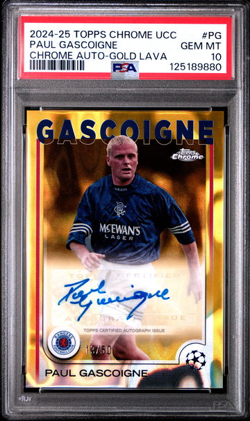 2024-25 TOPPS CHROME UEFA UCL PAUL GASCOIGNE AUTO-GOLD LAVA #PG PSA 10