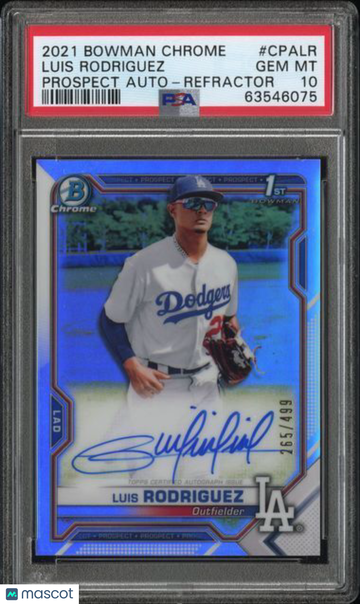 2021 Bowman Chrome Prospect Autographs Luis Rodriguez #CPALR Refractor PSA 10