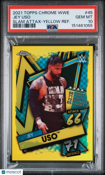 2021 Topps Chrome WWE Slam Attax Jey Uso #45 Yellow Refractor PSA 10