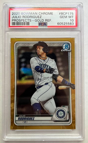 2020 Bowman Chrome Julio Rodriguez BCP175 Gold Refractor 39/50 PSA 10 Gem Mint