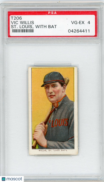 1909-11 T206 Vic Willis ST. Louis, With Bat PSA 4
