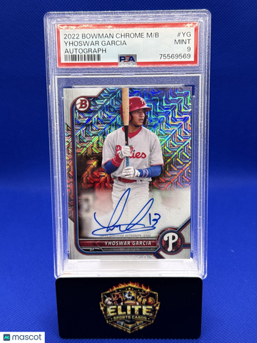 2022 Bowman Chrome Yhoswar Garcia #BCMA-YG Chrome Mojo Autographs AU PSA 9