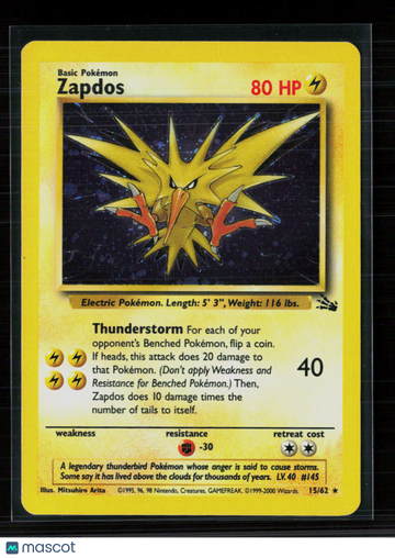 1999 Fossil Zapdos Holo Rare #15/62