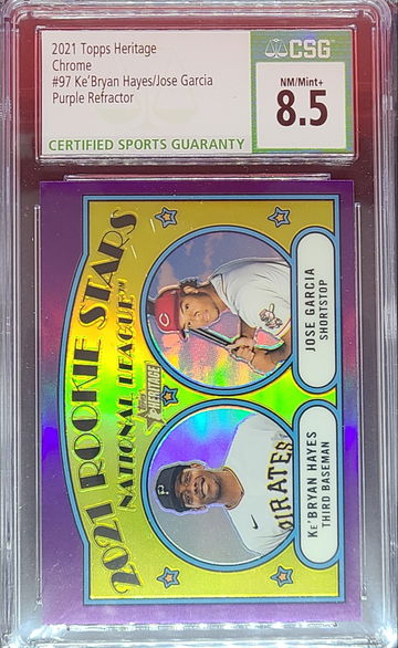 2021 Topps Heritage Chrome #97 Ke'Bryan Hayes/Jose Garcia Purple Refractor CSG NM/Mint + Purple Refractor 
