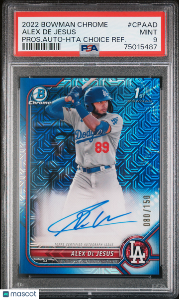 2022 Bowman Chrome Prospect Autographs Alex De Jesus #CPAAD Pros. Auto Hta Choice Refractor /150 PSA 9