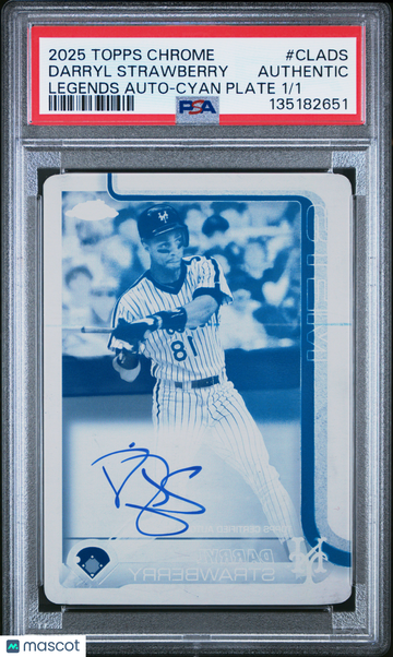 2025 Topps Chrome Legend Autographs Darryl Strawberry #CLADS Legends Cyan Plate /1 PSA A Topps