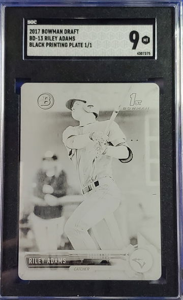 2017 Bowman Draft Riley Adams 1/1 Black Printing Plate