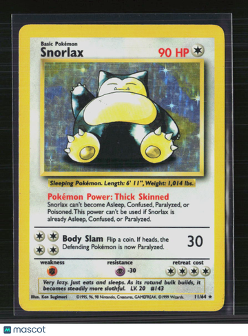 1999 Jungle Snorlax Holo Rare #11/64