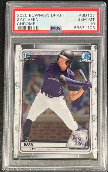 2020 BOWMAN CHROME DRAFT Zac Veen ROOKIE RC #BD107 *COLORADO ROCKIES* PSA 10 Gem