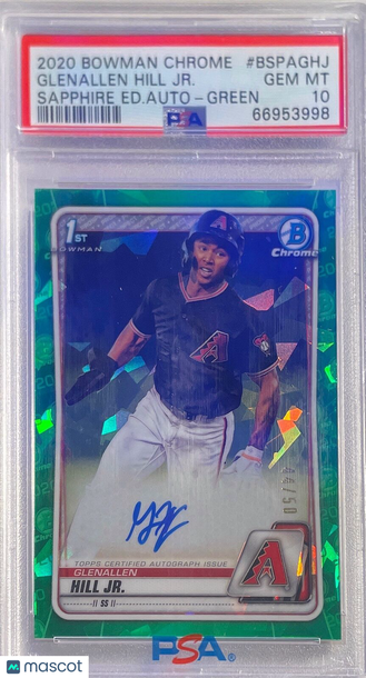 2020 Bowman Chrome Sapphire Edition Autographs Glenallen Hill JR. #BSPAGHJ Ed. Auto Green PSA 10