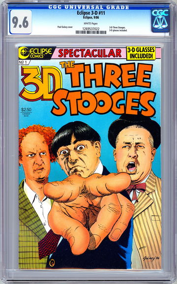 THREE STOOGES 3-D #1 CGC 9.6 CLASSIC EYE-POKE CVR 3-D GLASSES INC ECLIPSE 1986
