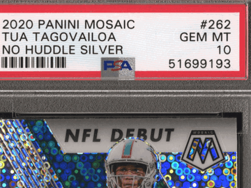 2020 Panini Mosaic Tua Tagovailoa #262 No Huddle Silver Rookie PSA 10