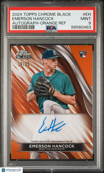 2024 Topps Chrome Black Autographs Emerson Hancock #EH Orange Refractor /25 PSA 9