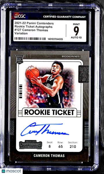 Graded 2021-22 Panini Contenders #127 Base Cameron Thomas Brooklyn Nets CGC 9 Auto 10