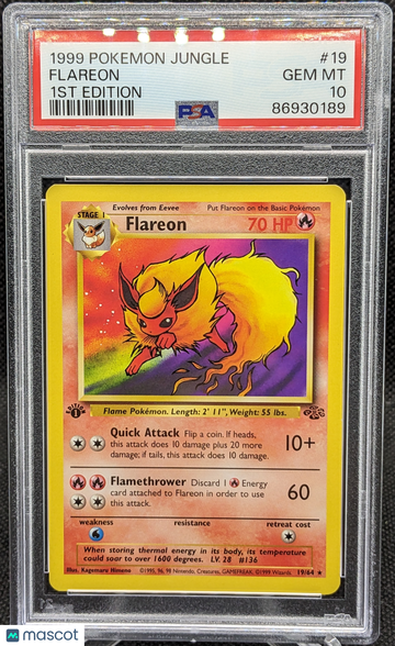 1999 Pokemon Jungle Flareon #19 1st Edition PSA 10