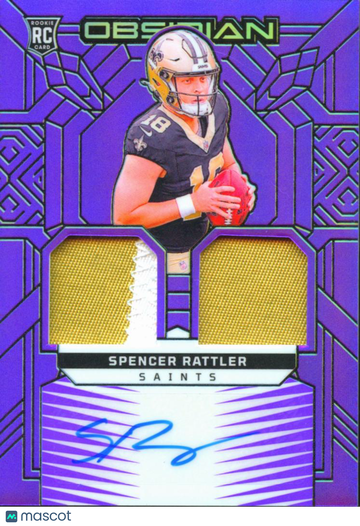 2025 Panini Obsidian Football Spencer Rattler #RMI-SRR Purple /49 Dual Memorabilia RC Authentic Memorabilia