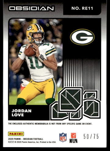 2020 Panini Obsidian Eruption Jordan Love #RE11 RC Patch /75