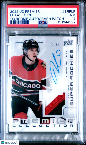 2022 Upper Deck Premier 2003-04 Rookie Autograph Patch Lukas Reichel #SRRLR '03 /99 PSA 7