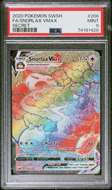 2020 Pokemon Sword and Shield Secret Rare Snorlax Vmax #206 /202 PSA 9