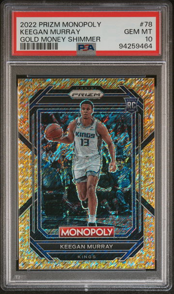 2022 Prizm Monopoly Gold Money Shimmer Keegan Murray #78 RC /500 PSA 10